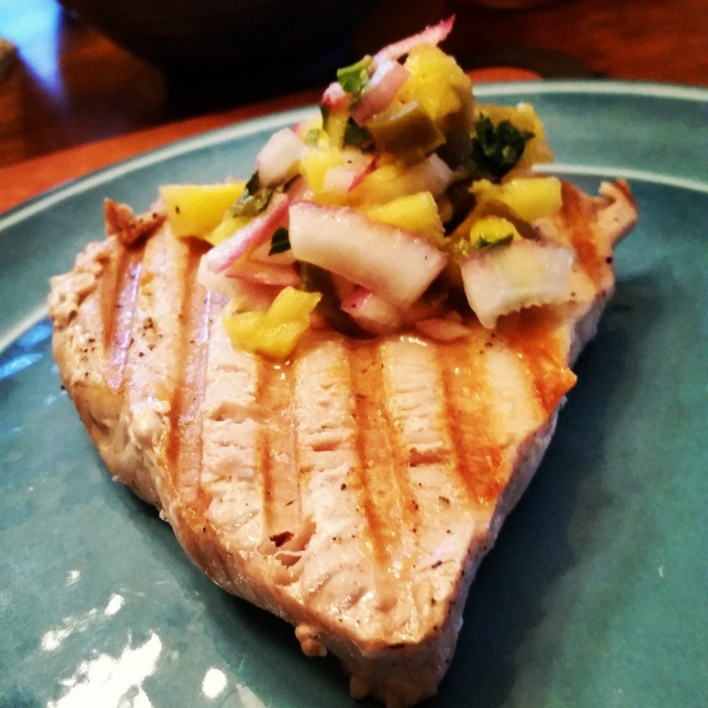 Low Sodium Grilled Swordfish with Pineapple Red Onion Relish #Tropical #HeartHealthy #BBQ