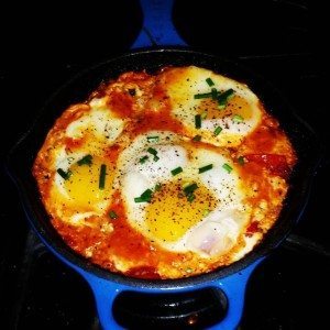 Shakshuka! Eggs poached in a spicy tomato sauce. So tasty and low sodium! #hearthealthy #lowsodium #breakfast