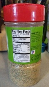 McCormick Perfect Pinch Garlic & Herb Salt Free Nutrition Info