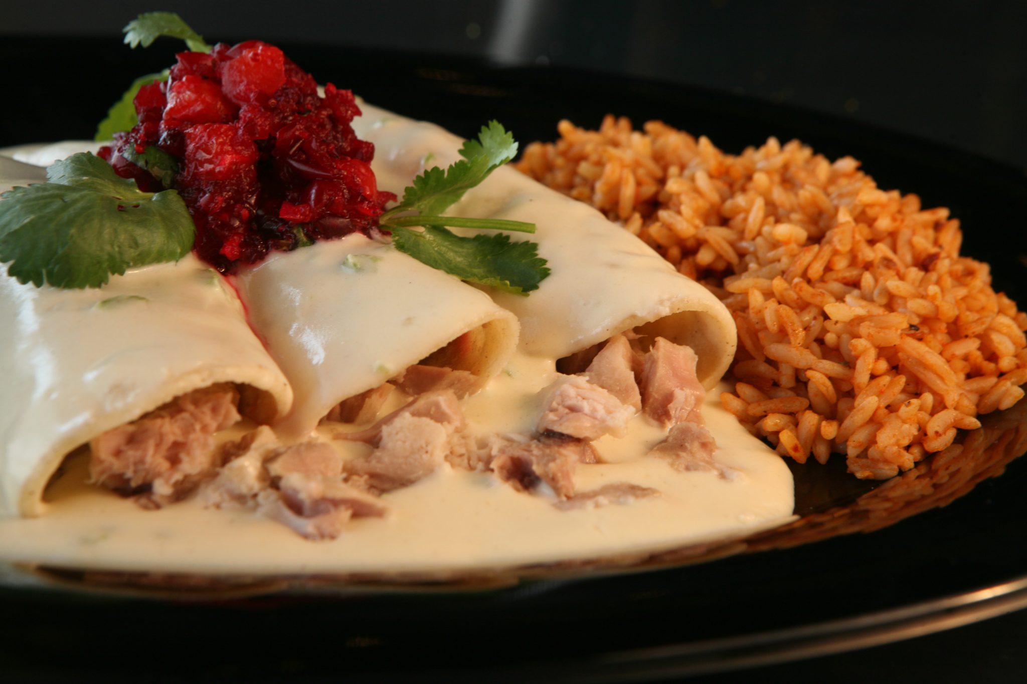 Low Sodium Turkey Enchiladas with Cranberry Salsa