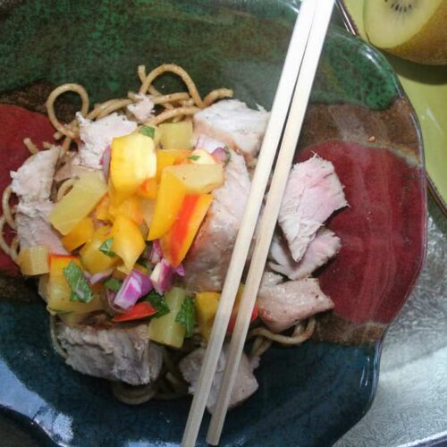 Grilled Ahi Tuna Sesame Noodle Bowls with Kiwi-Pineapple Salsa