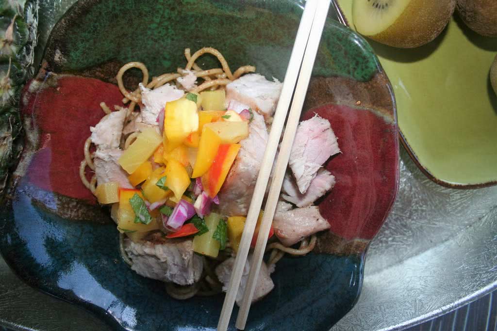 Grilled Ahi Tuna Sesame Noodle Bowls with Kiwi-Pineapple Salsa