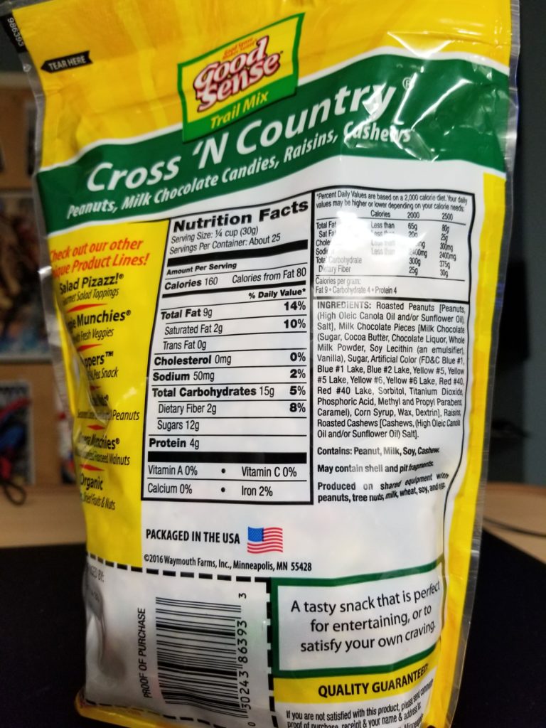 Cross n Country Low Sodium Trail Mix Label