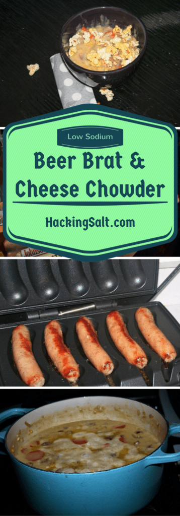 Low Sodium Beer Brat & Cheese Chowder - A Healthier Version of a Game Day Classic! #lowsodium #gameday #tailgate #football #nfl #ad